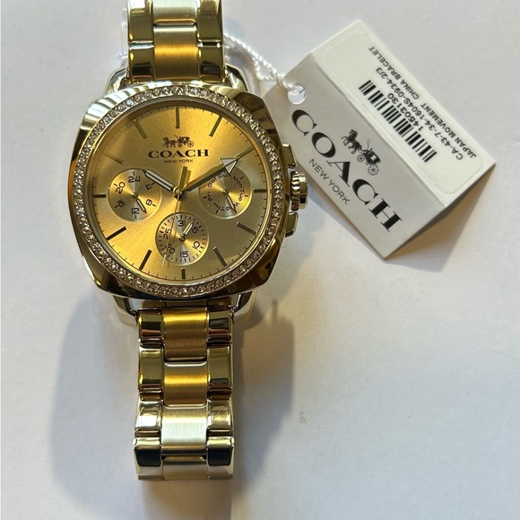 COACH BOYFRIEND WATCH WITH 38MM GOLDEN CHRONOGRAPH FACE AND GOLDEN BRACELET. - Picture 5 of 12